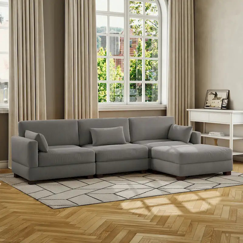 Corduroy Upholstered Modular Sectional Sofa for Living Room
