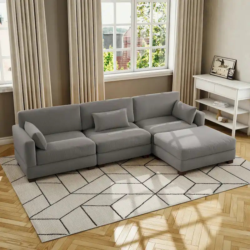 Corduroy Upholstered Modular Sectional Sofa for Living Room