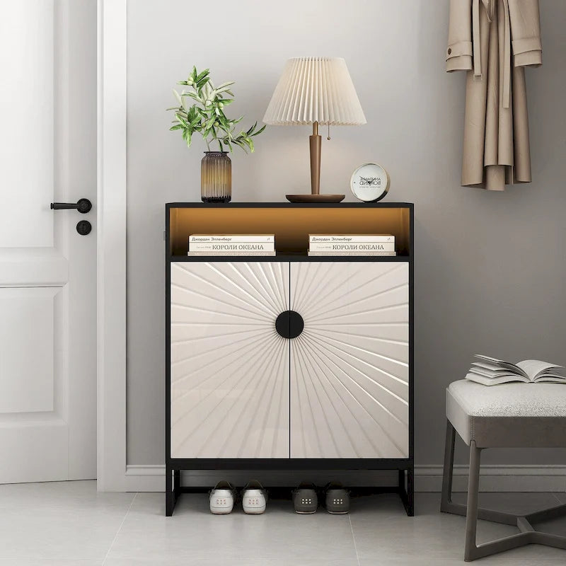 5-Tier Shoe Storage Cabinet, Wooden Shoe Cabinet with Doors Shoe Organizer with Open Shelves for Entryway, Hallway, Living Room