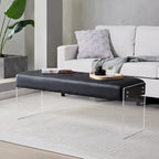 Javlergo Upholstered Entryway Bench, Faux Leather Bedroom/Living Room Bench, Acrylic Base 44.7-inch