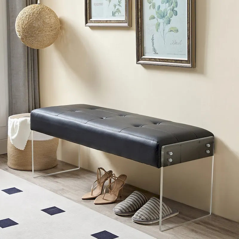 Javlergo Upholstered Entryway Bench, Faux Leather Bedroom/Living Room Bench, Acrylic Base 44.7-inch