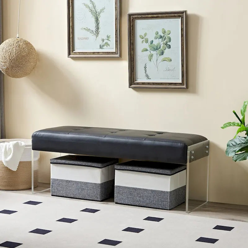 Javlergo Upholstered Entryway Bench, Faux Leather Bedroom/Living Room Bench, Acrylic Base 44.7-inch