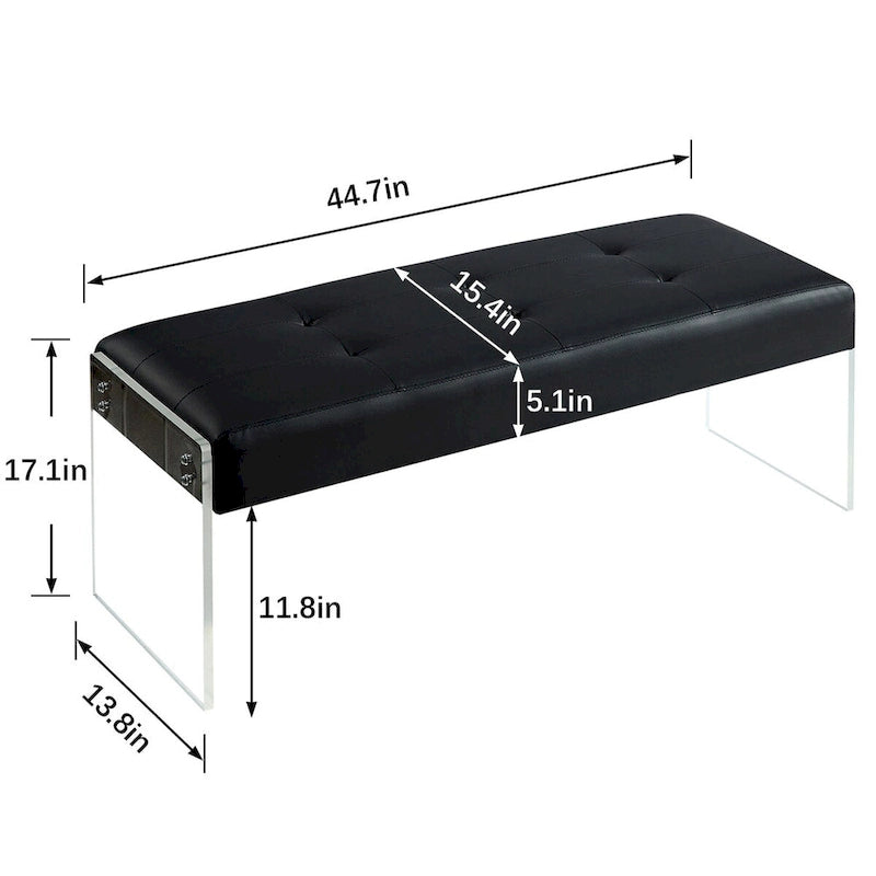 Javlergo Upholstered Entryway Bench, Faux Leather Bedroom/Living Room Bench, Acrylic Base 44.7-inch