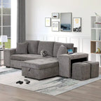 104 Modern L-Shape 3 Seat Reversible Sectional Couch, Pull Out Sleeper Sofa with Storage Chaise and 2 Stools