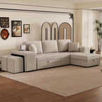 104 Modern L-Shape 3 Seat Reversible Sectional Couch, Pull Out Sleeper Sofa with Storage Chaise and 2 Stools