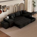 104 Modern L-Shape 3 Seat Reversible Sectional Couch, Pull Out Sleeper Sofa with Storage Chaise and 2 Stools