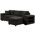104 Modern L-Shape 3 Seat Reversible Sectional Couch, Pull Out Sleeper Sofa with Storage Chaise and 2 Stools