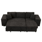 104 Modern L-Shape 3 Seat Reversible Sectional Couch, Pull Out Sleeper Sofa with Storage Chaise and 2 Stools