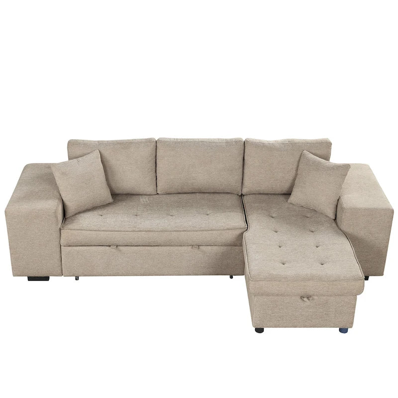 104 Modern L-Shape 3 Seat Reversible Sectional Couch, Pull Out Sleeper Sofa with Storage Chaise and 2 Stools