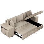 104 Modern L-Shape 3 Seat Reversible Sectional Couch, Pull Out Sleeper Sofa with Storage Chaise and 2 Stools