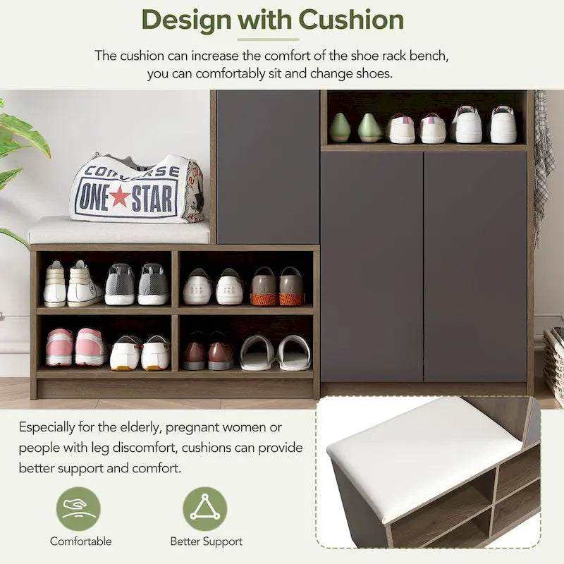 2-in-1 Shoe Storage Bench & Shoe CabinetsMulti-functional Shoe Rack with Padded Seat,with Adjustable Shelves