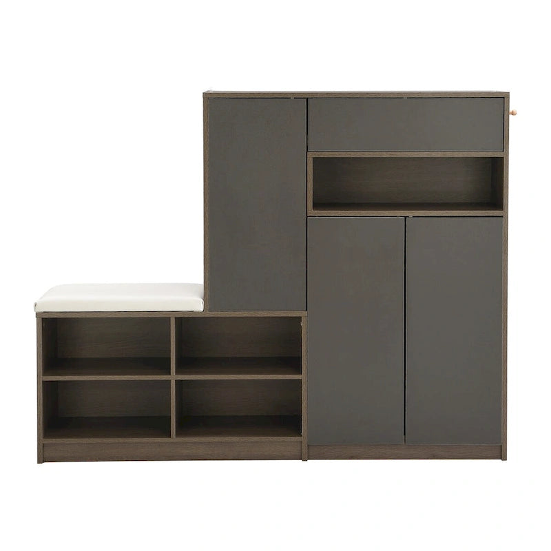 2-in-1 Shoe Storage Bench & Shoe CabinetsMulti-functional Shoe Rack with Padded Seat,with Adjustable Shelves