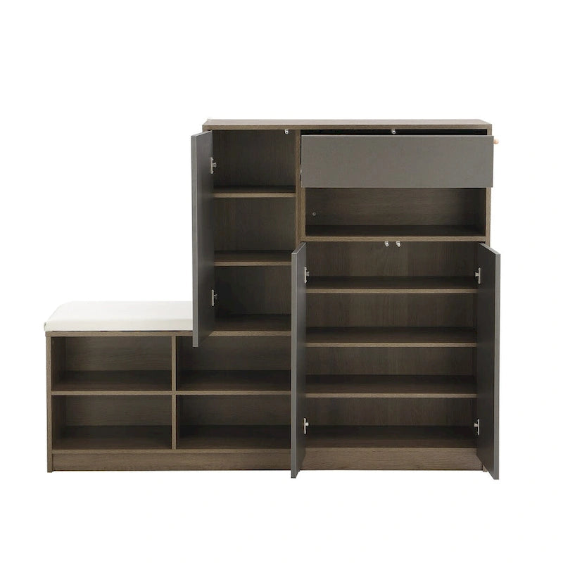 2-in-1 Shoe Storage Bench & Shoe CabinetsMulti-functional Shoe Rack with Padded Seat,with Adjustable Shelves