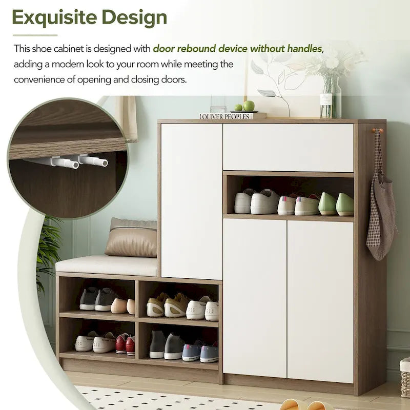 2-in-1 Shoe Storage Bench & Shoe CabinetsMulti-functional Shoe Rack with Padded Seat,with Adjustable Shelves