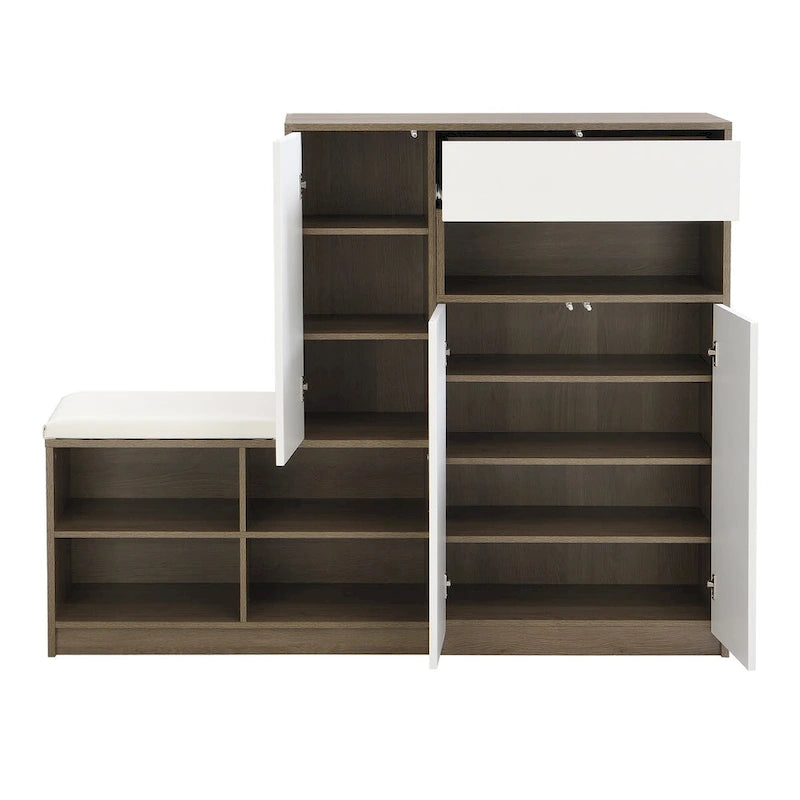 2-in-1 Shoe Storage Bench & Shoe CabinetsMulti-functional Shoe Rack with Padded Seat,with Adjustable Shelves