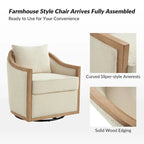 Oswald Jess Farmhouse Solid Wood Edging Swivel Barrel Chair with Toss Pillows by HULALA HOME
