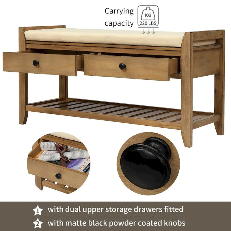 Shoe Rack with Cushioned Seat and Drawers, Multipurpose Entryway Storage Bench