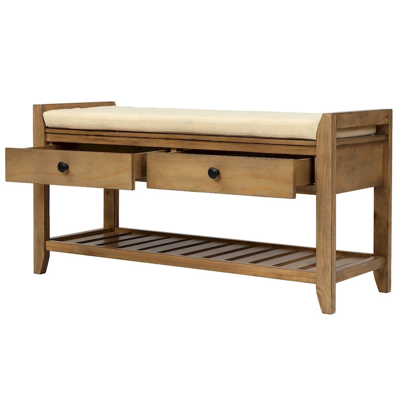 Shoe Rack with Cushioned Seat and Drawers, Multipurpose Entryway Storage Bench