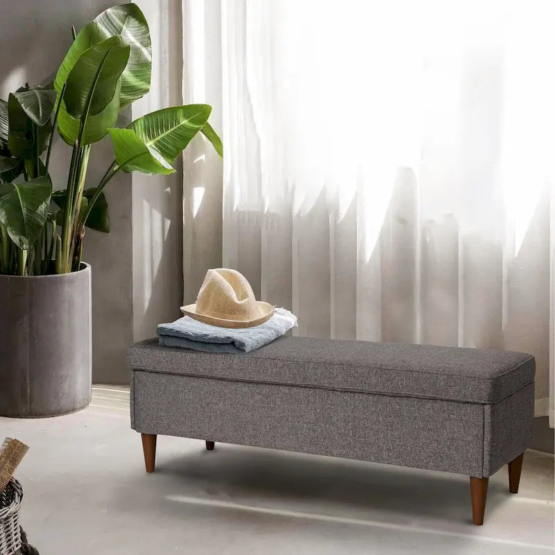 Atley Upholstered Bench with Storage and Solid Wood Legs