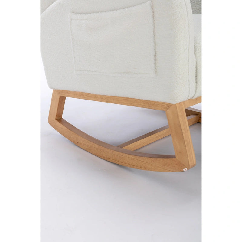 Teddy Fabric Rocking Chair With Packet Wood Legs For Living Room