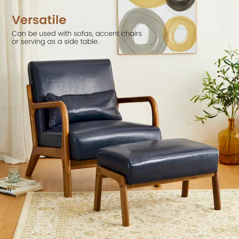 Glitzhome 30.75 H Mid-Century PU Leather Armchair with Ottoman Set
