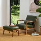 Glitzhome 30.75 H Mid-Century PU Leather Armchair with Ottoman Set