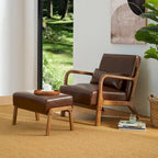 Glitzhome 30.75 H Mid-Century PU Leather Armchair with Ottoman Set