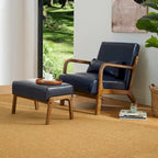 Glitzhome 30.75 H Mid-Century PU Leather Armchair with Ottoman Set