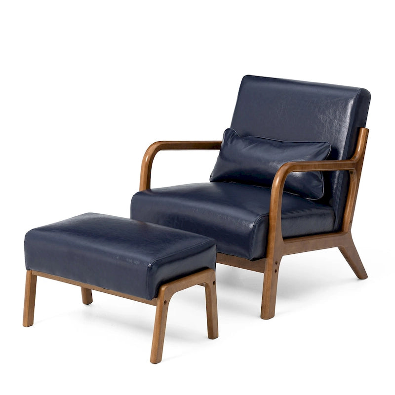 Glitzhome 30.75 H Mid-Century PU Leather Armchair with Ottoman Set