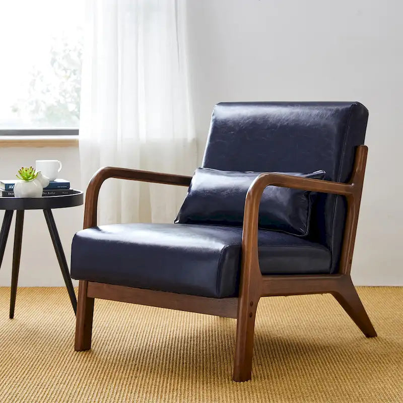 Glitzhome 30.75 H Mid-Century PU Leather Armchair with Ottoman Set