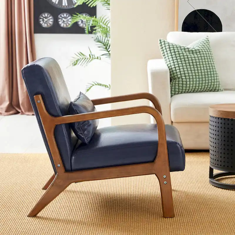 Glitzhome 30.75 H Mid-Century PU Leather Armchair with Ottoman Set