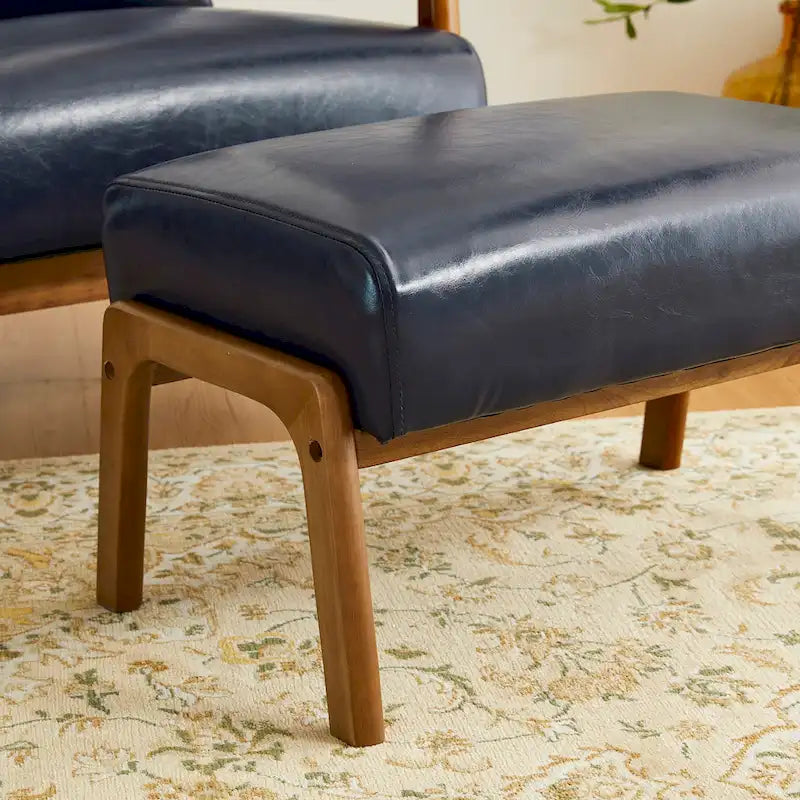 Glitzhome 30.75 H Mid-Century PU Leather Armchair with Ottoman Set