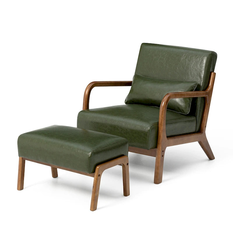 Glitzhome 30.75 H Mid-Century PU Leather Armchair with Ottoman Set