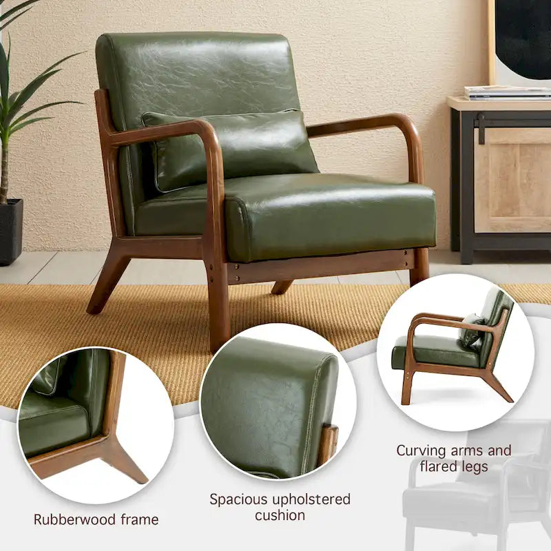 Glitzhome 30.75 H Mid-Century PU Leather Armchair with Ottoman Set