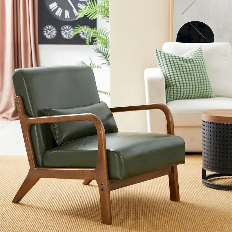 Glitzhome 30.75 H Mid-Century PU Leather Armchair with Ottoman Set
