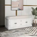 Storage Bench with 4 Doors and Adjustable Shelves, Shoe Bench with Removable Cushion for Living Room, Entryway