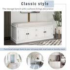 Storage Bench with 4 Doors and Adjustable Shelves, Shoe Bench with Removable Cushion for Living Room, Entryway