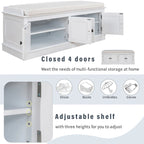 Storage Bench with 4 Doors and Adjustable Shelves, Shoe Bench with Removable Cushion for Living Room, Entryway
