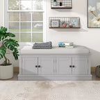 Storage Bench with 4 Doors and Adjustable Shelves, Shoe Bench with Removable Cushion for Living Room, Entryway