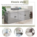 Storage Bench with 4 Doors and Adjustable Shelves, Shoe Bench with Removable Cushion for Living Room, Entryway