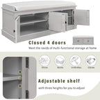 Storage Bench with 4 Doors and Adjustable Shelves, Shoe Bench with Removable Cushion for Living Room, Entryway