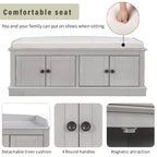 Storage Bench with 4 Doors and Adjustable Shelves, Shoe Bench with Removable Cushion for Living Room, Entryway