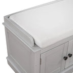 Storage Bench with 4 Doors and Adjustable Shelves, Shoe Bench with Removable Cushion for Living Room, Entryway