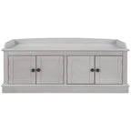 Storage Bench with 4 Doors and Adjustable Shelves, Shoe Bench with Removable Cushion for Living Room, Entryway