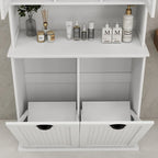 Two-Compartment Tilt-Out Dirty Laundry Basket Tall Bathroom Cabinet with 2 Adjustable Shelves-White