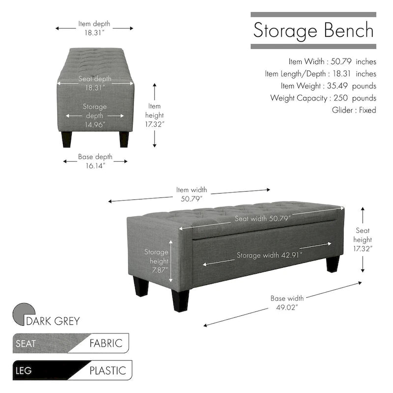 Porthos Home Wren Fabric Button Tufted Storage Bench