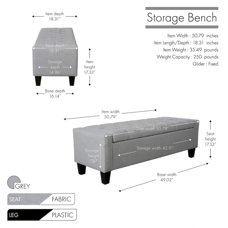 Porthos Home Wren Fabric Button Tufted Storage Bench