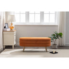 Velvet Fabric Storage Bench With Wood Legs For Living Room Bedroom