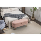 Velvet Fabric Storage Bench With Wood Legs For Living Room Bedroom