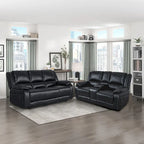 2-Piece Classic Faux Leather Manual Reclining Living Room Sofa Set with Console and Cup Holders
